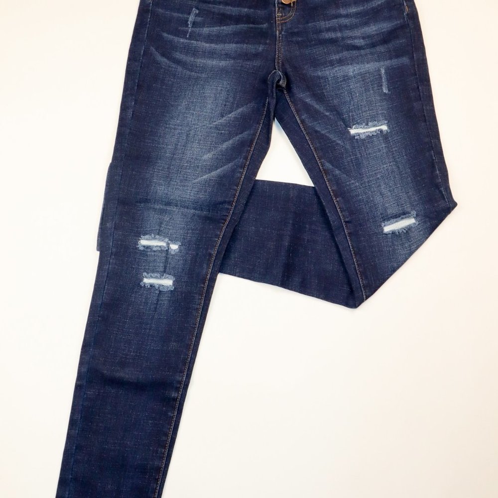 Distressed Denim Dark Blue High Waist Skinny Jeans Size: 11-13